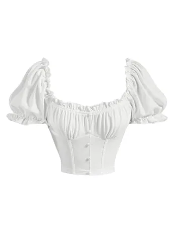 Ruched Crop Top, White