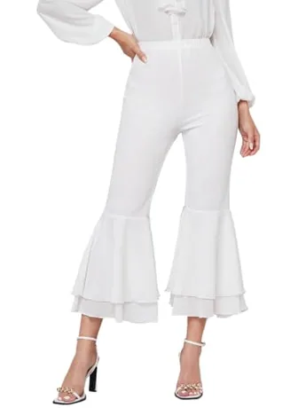 Cropped Ruffle Trousers, White