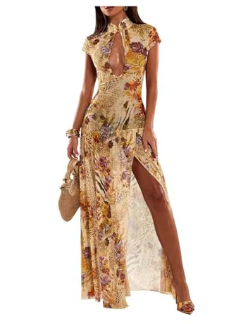 Maxi Floral Dress, Apricot