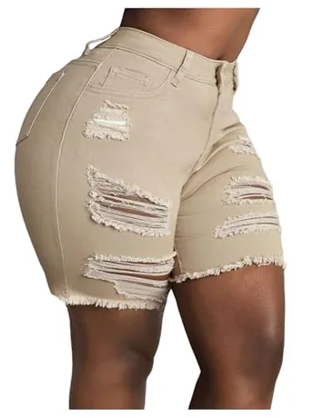 Plus Size High Waisted Denim Jeans, Khaki