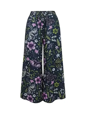 Plus Size Wide Leg Floral Trousers, Green