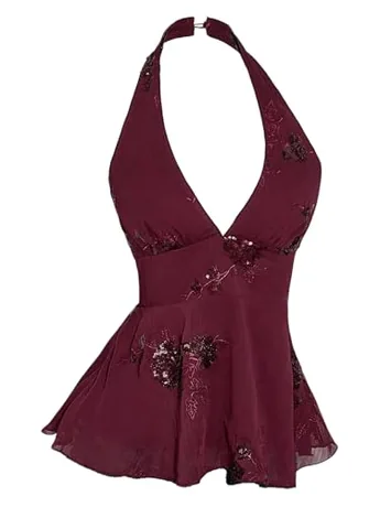Sequin Tank Top, Burgundy