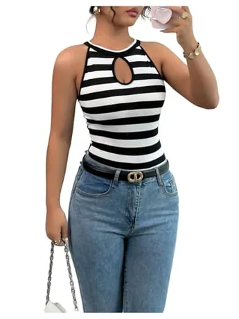 Striped Bodysuit, Black