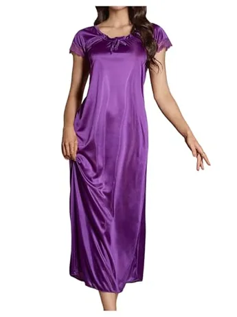 Short Sleeve Satin Sleep Set, Purple
