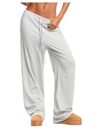 Wide Leg Striped Trousers, Grey