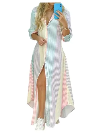 Maxi Striped Dress, Multicolour (Medium)