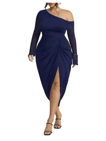 Plus Size Midi Mesh Dress, Blue