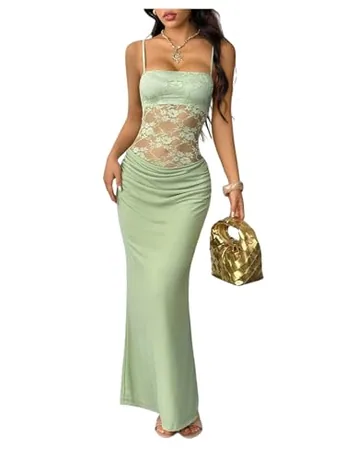 Petite Maxi Lace Dress, Green (Small Petite)
