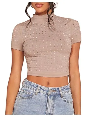 Short Sleeve Crop Top, Khaki
