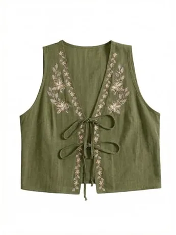 Sleeveless Floral Tank Top, Green