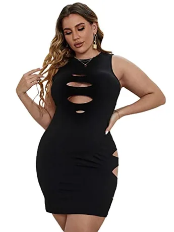 Plus Size Mini Bodycon Dress, Black