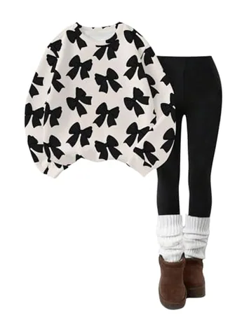 Long Sleeve Graphic Outfit Set, Beige