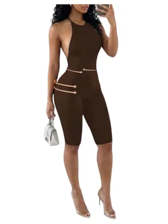 Backless Jumpsuit, Brown (Medium)