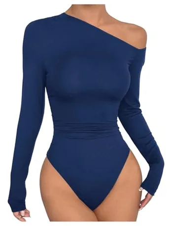 Long Sleeve Ruched Bodysuit, Blue