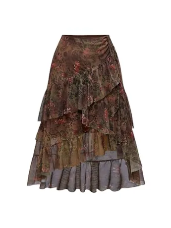 Plus Size Floral Skirt, Brown (XX-Large Plus)