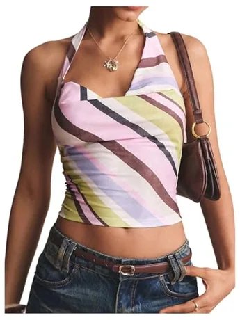 Sleeveless Striped Crop Top, Multicolour