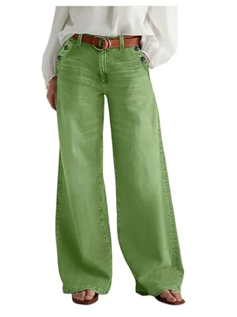 Wide Leg Denim Jeans, Green