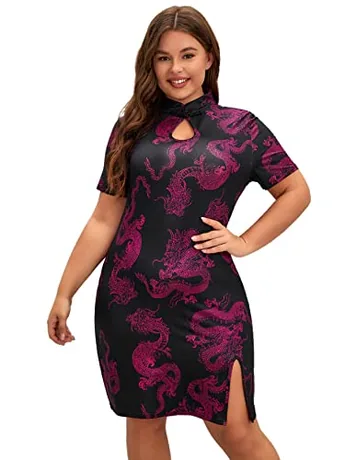 Plus Size Mini Bodycon Dress, Purple (Medium)