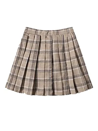 Mini Plaid Skirt, Khaki (Large)