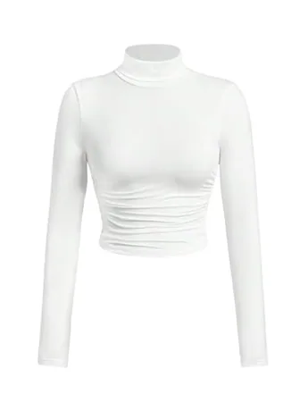 Long Sleeve Ruched T-Shirt, White