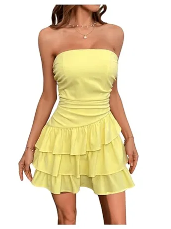 Mini Ruched Dress, Yellow