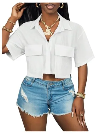 Short Sleeve Crop Top, White