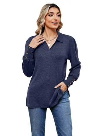 Long Sleeve Blouse, Navy