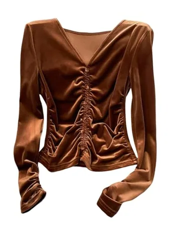 Long Sleeve Velvet T-Shirt, Brown