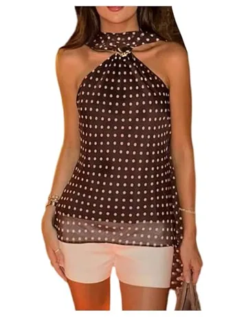 Sleeveless Halter Top, Coffee