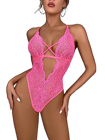 Lace Bodysuit, Hot Pink