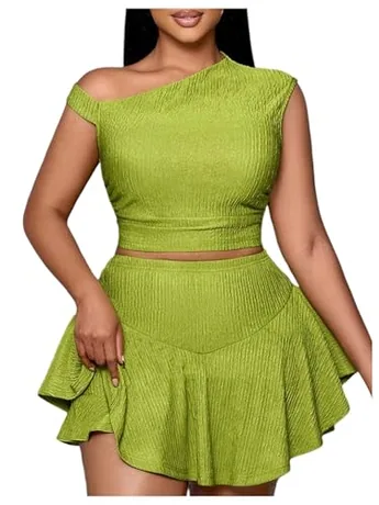 Plus Size Mini Ruffle Outfit Set, Green