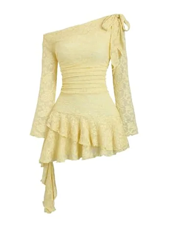 Long Sleeve Lace Dress, Yellow