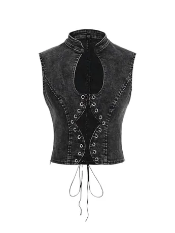 Sleeveless Lace Tank Top, Grey (Large)