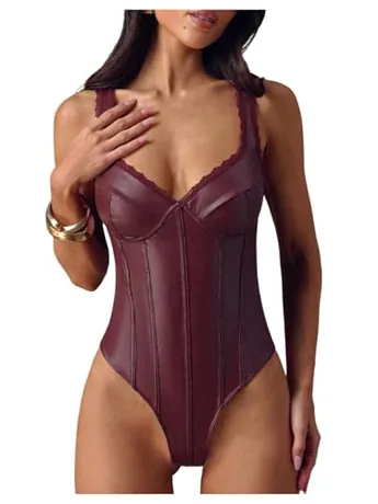 Sleeveless Bodysuit, Burgundy (X-Small)