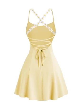 Mini Backless Dress, Yellow (Medium)