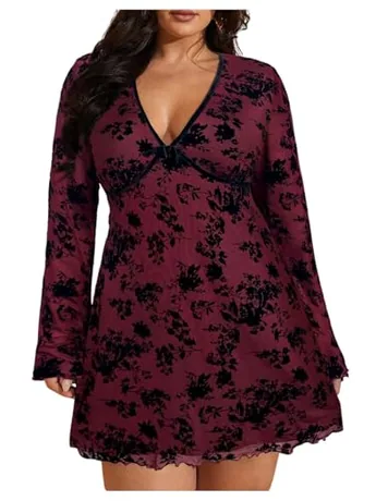 Plus Size Mini Mesh Dress, Burgundy