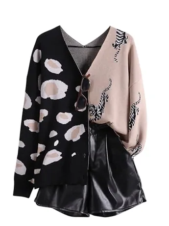 Long Sleeve Leopard Knitwear, Black (3X-Large)
