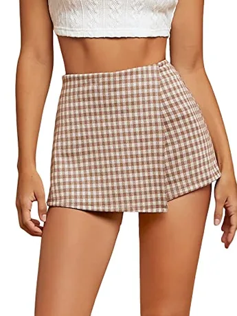 High Waisted Plaid Skirt, Coffee