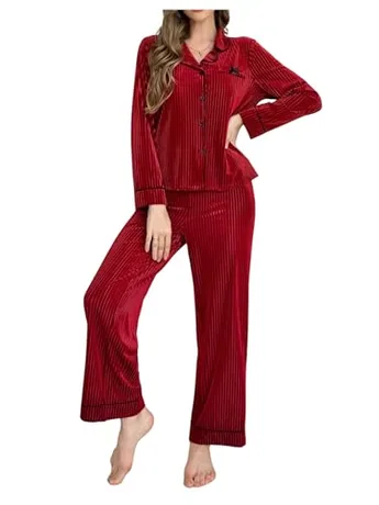 Long Sleeve Velvet Sleep Set, Burgundy