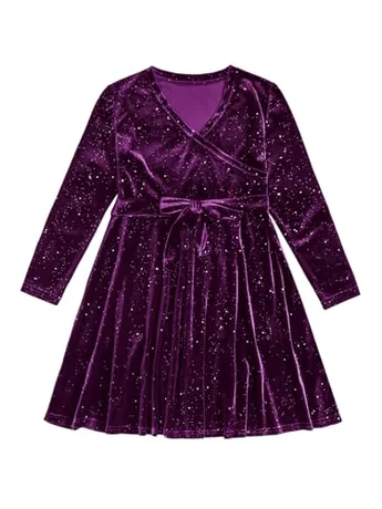 Long Sleeve Velvet Dress, Purple