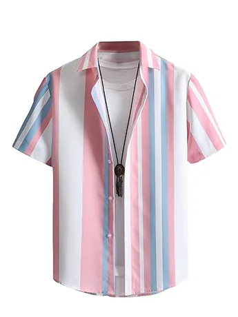 Short Sleeve Striped Shirt, Pink
