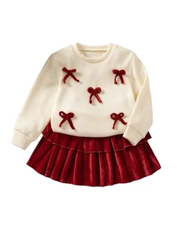 Long Sleeve Velvet Outfit Set, Red