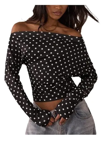 Long Sleeve Ruched T-Shirt, Black