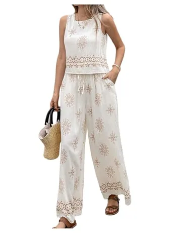 Wide Leg Outfit Set, Beige (Medium)