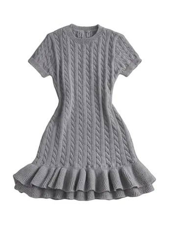 Short Sleeve Knit Knitwear, Grey (Small)