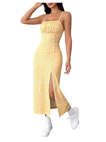 Midi Floral Dress, Yellow
