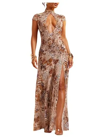 Maxi Floral Dress, Brown