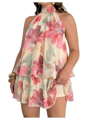 Plus Size Mini Floral Dress, Pink