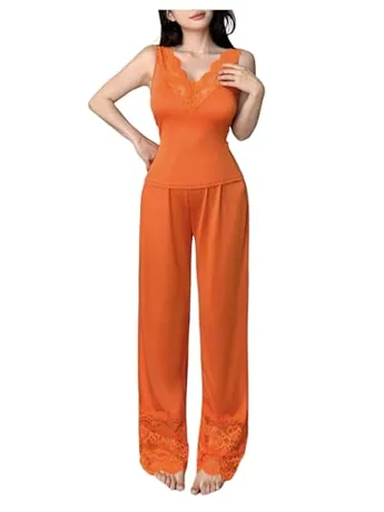 Sleeveless Lace Sleep Set, Orange