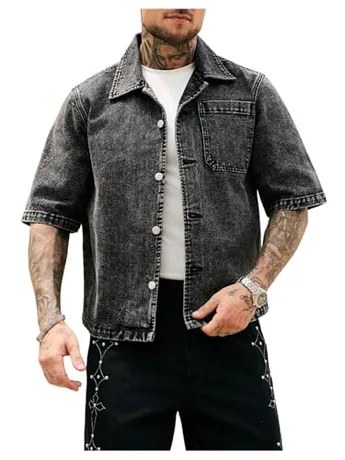 Short Sleeve Denim Jacket, Black